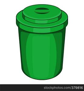 Green plastic cup icon. Cartoon illustration of plastic cup vector icon for web. Green plastic cup icon, cartoon style