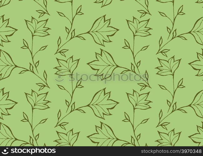 Green pointy leaves.Hand drawn with ink and colored with marker brush seamless background.Creative hand made brushed design.Big flower collection.