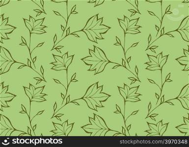 Green pointy leaves.Hand drawn with ink and colored with marker brush seamless background.Creative hand made brushed design.Big flower collection.