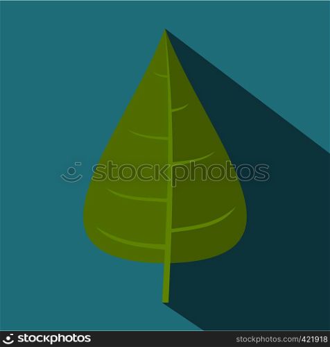 Green poplar leaf icon. Flat illustration of green poplar leaf vector icon for web isolated on baby blue background. Green poplar leaf icon, flat style