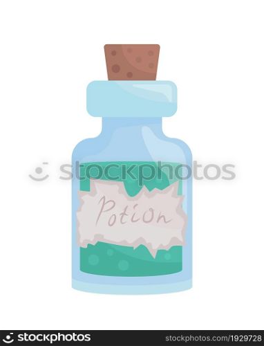 Green potion bottle semi flat color vector item. Apothecary vial. Realistic object on white. Halloween decoration isolated modern cartoon style illustration for graphic design and animation. Green potion bottle semi flat color vector item
