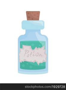 Green potion bottle semi flat color vector item. Apothecary vial. Realistic object on white. Halloween decoration isolated modern cartoon style illustration for graphic design and animation. Green potion bottle semi flat color vector item