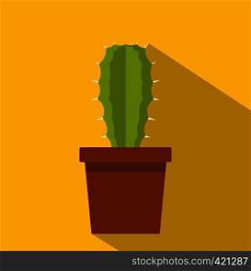 Green potted cactus icon. Flat illustration of green potted cactus vector icon for web isolated on yellow background. Green potted cactus icon, flat style