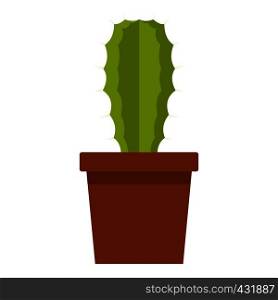 Green potted cactus icon flat isolated on white background vector illustration. Green potted cactus icon isolated