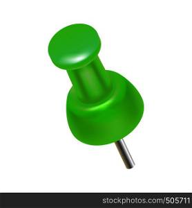 Green push pin icon in realistic style on a white background. Green push pin icon, realistic style
