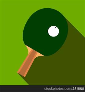 Green racket for playing table tennis flat icon on a green background. Green racket for playing table tennis flat icon