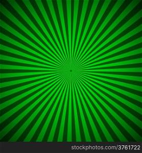 Green radial rays abstract background, vector illustration