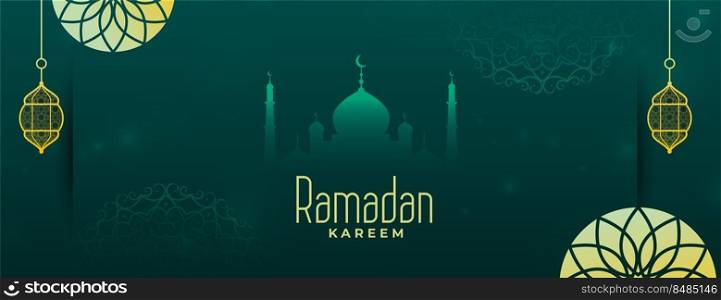 green ramadan kareem eid festival arabic banner design