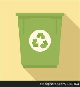 Green recycle bin icon. Flat illustration of green recycle bin vector icon for web design. Green recycle bin icon, flat style