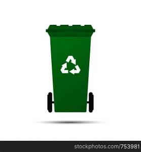 Green recycle bin isolated on white background. Vector stock illustration.