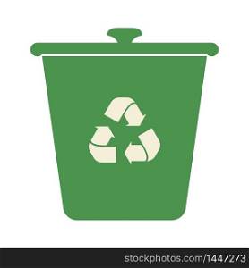 Green recycle bins with recycle symbol. Vector garbage trash can isolated sign. Recycling junk basket garbage sign symbol. Delete bin set illustration eps 10 icons.
