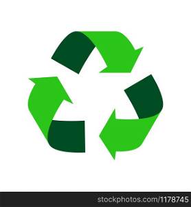 Green recycle logo. Triangular recycling vector symbol with arrows, reuse recycled trash 3d sign isolated on white background. Green recycle logo