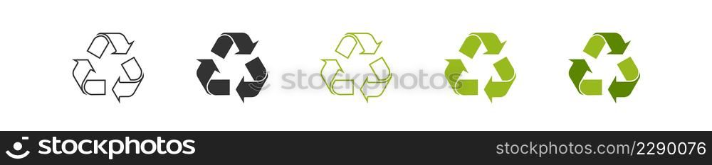 Green recycle, recycling arrow icon set. Flat eco vector isolated illustration