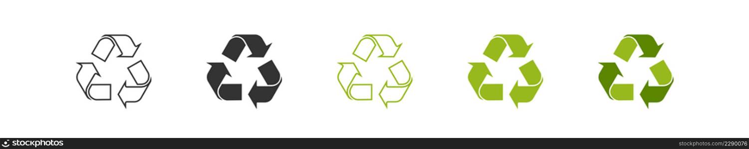 Green recycle, recycling arrow icon set. Flat eco vector isolated illustration