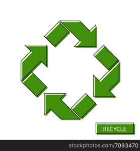 Green Recycle sign in flat design on blank background. Eps10. Green Recycle sign in flat design on blank background