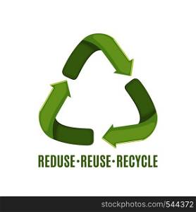 Green recycle symbol icon in flat style isolated on white background. Care Environment concept. Vector illustration.. Recycle symbol icon isolated on white background.