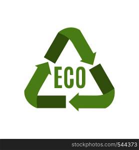 Green recycle symbol icon in flat style isolated on white background. Care Environment concept. Vector illustration.. Recycle symbol icon isolated on white background.