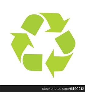 Green Recycle Symbol. Sign of recycling. Recycling icon in flat. Green recycle symbol isolated on white background. Waste recycling. Environmental protection. Vector illustration.
