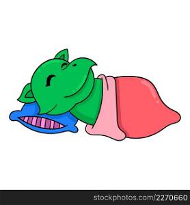 green rhino sleeping with a thick blanket