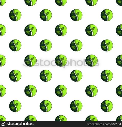 Green round sign with leaves pattern seamless repeat in cartoon style vector illustration. Green round sign with leaves pattern