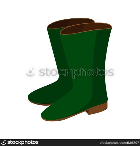 Green rubber boots icon in cartoon style isolated on white background. Rubber boots icon, cartoon style