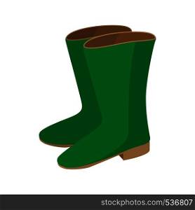 Green rubber boots icon in cartoon style isolated on white background. Rubber boots icon, cartoon style