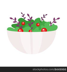 Green salad with tomatoes semi flat color vector object. Full sized item on white. Preparing dish for Thanksgiving dinner. Simple cartoon style illustration for web graphic design and animation. Green salad with tomatoes semi flat color vector object