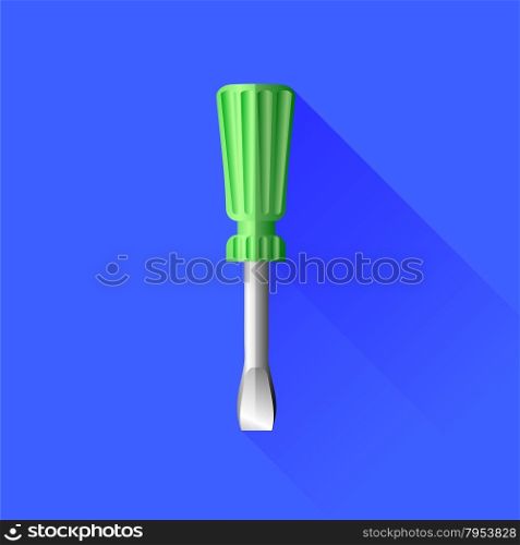 Green Screwdriver Icon Isolated on Blue Background. Green Screwdriver