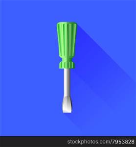 Green Screwdriver Icon Isolated on Blue Background. Green Screwdriver