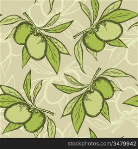green seamless pattern with olive branch