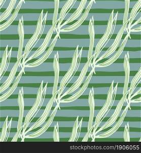 Green seaweeds seamless pattern on stripe background. Underwater foliage backdrop. Marine plants wallpaper. Design for fabric, textile print, wrapping, cover. Vector illustration.. Green seaweeds seamless pattern on stripe background. Underwater foliage backdrop.