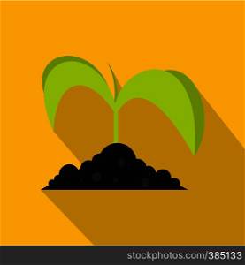 Green seedling in soil icon. Flat illustration of green seedling in soil vector icon for web design. Green seedling in soil icon, flat style