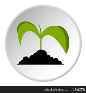 Green seedling in soil icon in flat circle isolated vector illustration for web. Green seedling in soil icon circle