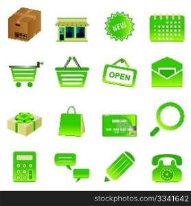 Green shopping icons set