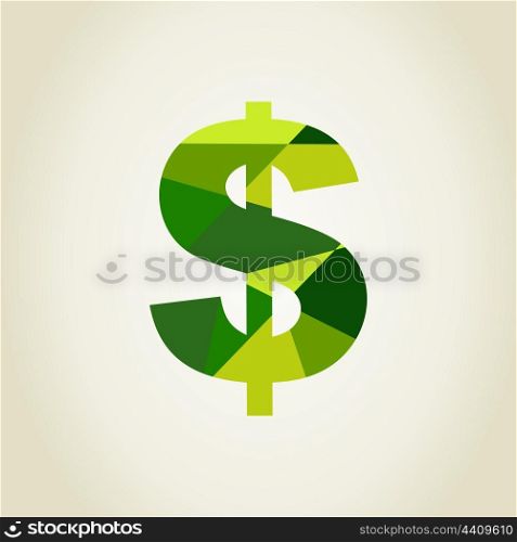 Green sign on dollar. A vector illustration