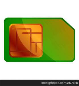 Green sim card icon. Cartoon of green sim card vector icon for web design isolated on white background. Green sim card icon, cartoon style
