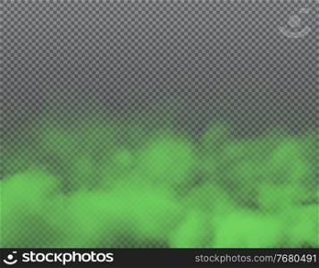 Green smoke or bad smell clouds background, vector transparent fog. Green toxic smog, stink mist or poison gas in air, realistic fluffy wave of chemical odour or fart stench and steam puffs. Bad smell green smoke and poison clouds background