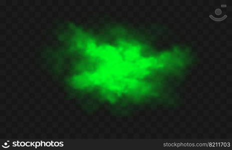 Green smoke, unpleasant bad smell, toxic gas realistic vector illustration. Green stink cloud, smog or chemical vapor, stench haze color spray isolated on transparent background, indian holi paint. Green smoke, unpleasant bad smell, toxic gas