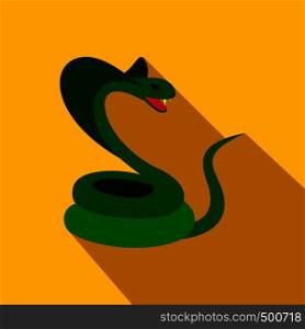 Green snake icon in flat style on a yellow background . Green snake icon, flat style