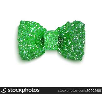 Green sparkling glitter decorated bow, vector illustration for St. Patrick&rsquo;s Day