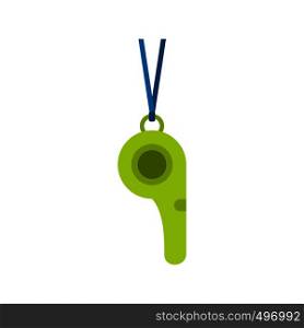 Green sport whistle flat icon isolated on white background. Green sport whistle flat icon
