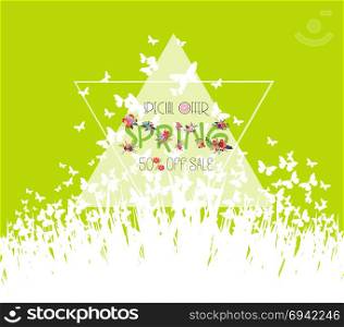 Green spring background. Sale off