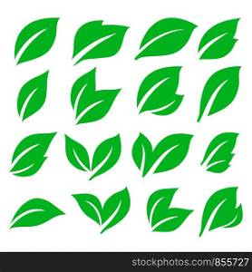 green spring leaf icons set, stock vector illustration