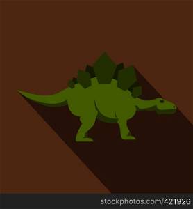 Green stegosaurus dinosaur icon. Flat illustration of green stegosaurus dinosaur vector icon for web isolated on coffee background. Green stegosaurus dinosaur icon, flat style