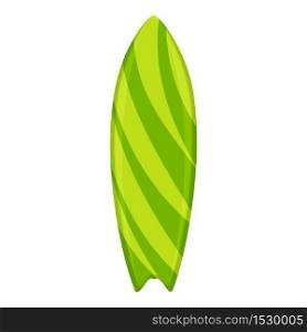 Green striped surfboard icon. Cartoon of green striped surfboard vector icon for web design isolated on white background. Green striped surfboard icon, cartoon style