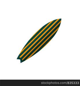 Green striped surfboard icon. Flat illustration of green striped surfboard vector icon for web isolated on white. Green striped surfboard icon, flat style