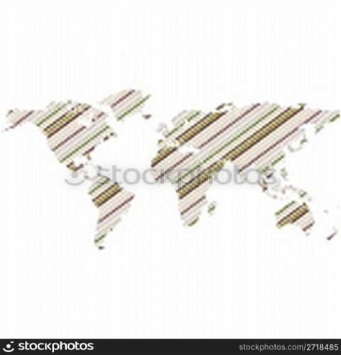 green striped world map, abstract vector art illustration