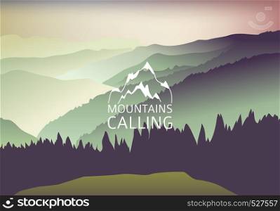 green Sundown in the mountains - Vector Background. Sign Mountains are calling.. green Sundown in the mountain - Vector Background. Sign Mountains are calling