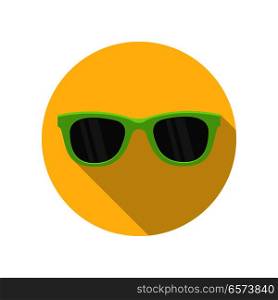 Green sunglasses isolated on the white background. Hipster coolr summer glasses. Women s green sunglasses. Vector illustration in flat. Green Sunglasses Icon