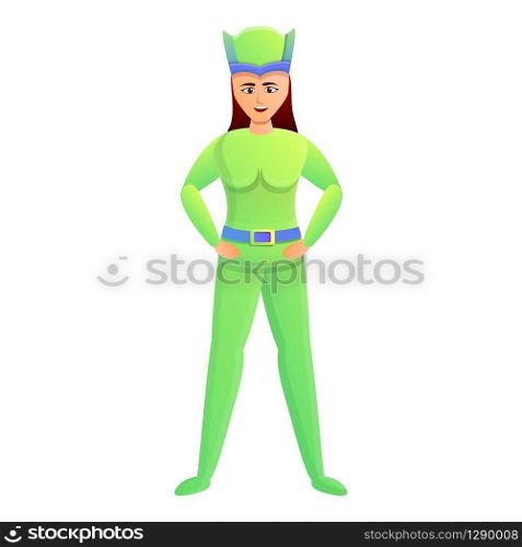 Green superhero woman icon. Cartoon of green superhero woman vector icon for web design isolated on white background. Green superhero woman icon, cartoon style